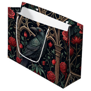 Gothic Raven Roses Ornate Pattern Large Gift Bag