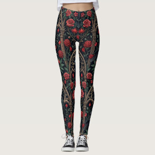 Gothic Raven Roses Ornate Pattern Leggings
