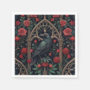 Gothic Raven Roses Ornate Pattern Napkin