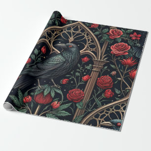 Gothic Raven Roses Ornate Pattern Wrapping Paper