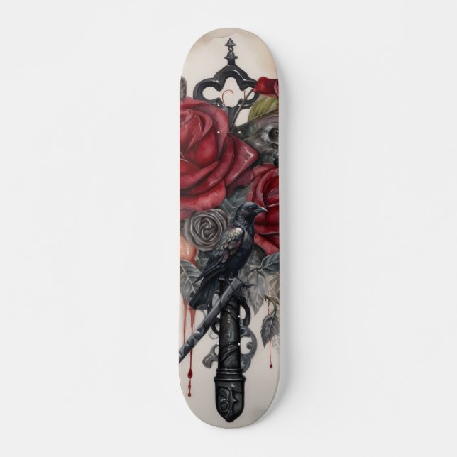 Gothic Raven & Roses Skateboard  (Front)