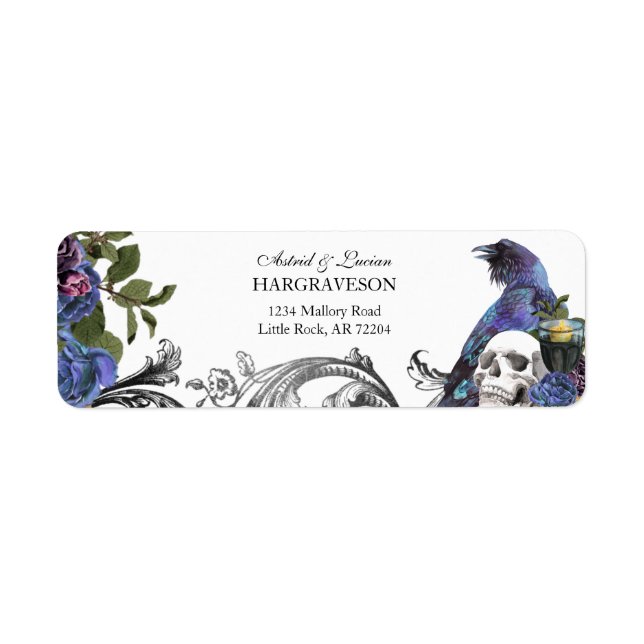 Gothic Raven & Skull Purple Return Address Return Address Label (Front)