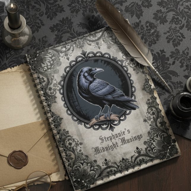 Gothic Raven Spiral Notebook (Personalized spiral bound raven journal)