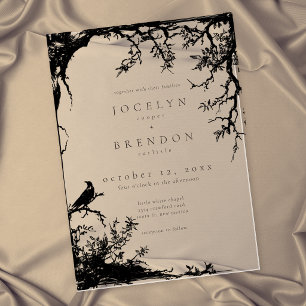 Gothic Raven Tree Engraving Black Tan Wedding Acrylic Invitations