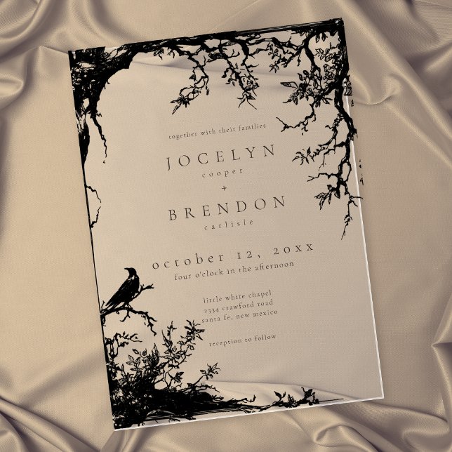 Gothic Raven Tree Engraving Black Tan Wedding Acrylic Invitations (Gothic Raven Tree Engraving Black Tan Wedding Acrylic Invitation)