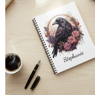 Gothic Raven Vintage Pink Floral Dark Academia Notebook