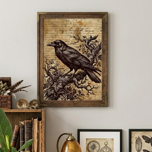 Gothic Raven Vintage Script Dark Academia Poster (Gothic raven dark academia poster)