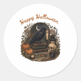 Gothic Raven Witch Halloween Cottagecore Classic Round Sticker