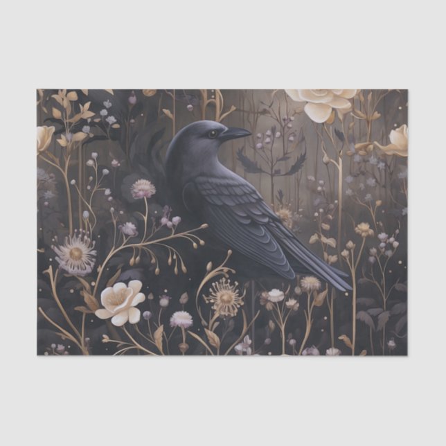 Gothic Raven with Flowers Vintage Halloween Tissue Paper (Front)