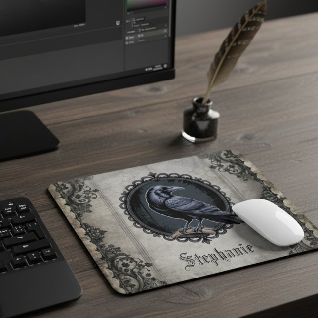 Gothic Raven with Name Mouse Pad (Gothic raven personalized mouse pad)