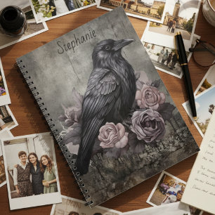 Gothic Raven with Roses Dark Photo Notebook