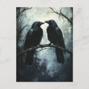 Gothic Ravens: A Dark and Mysterious Oil Painting Postcard
