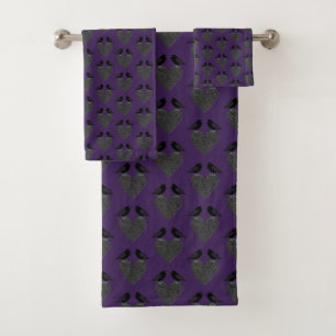 Gothic Ravens and Black Heart Bath Towel Set