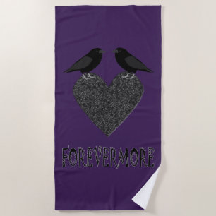 Gothic Ravens and Black Heart Beach Towel