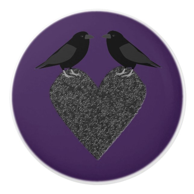 Gothic Ravens and Black Heart Ceramic Knob (Front)