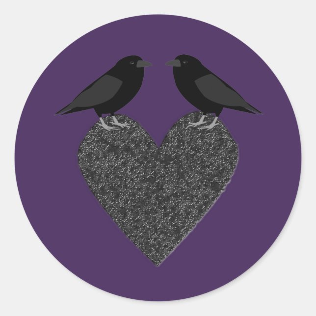 Gothic Ravens and Black Heart Classic Round Sticker (Front)