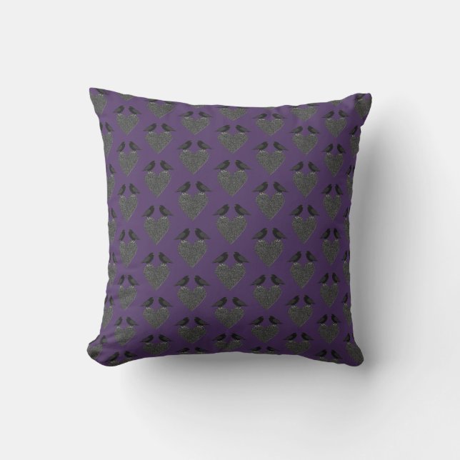 Gothic Ravens and Black Heart Cushion (Front)