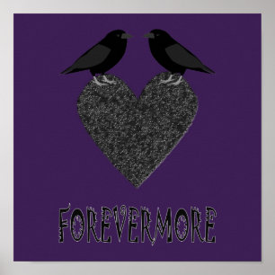 Gothic Ravens and Black Heart Poster