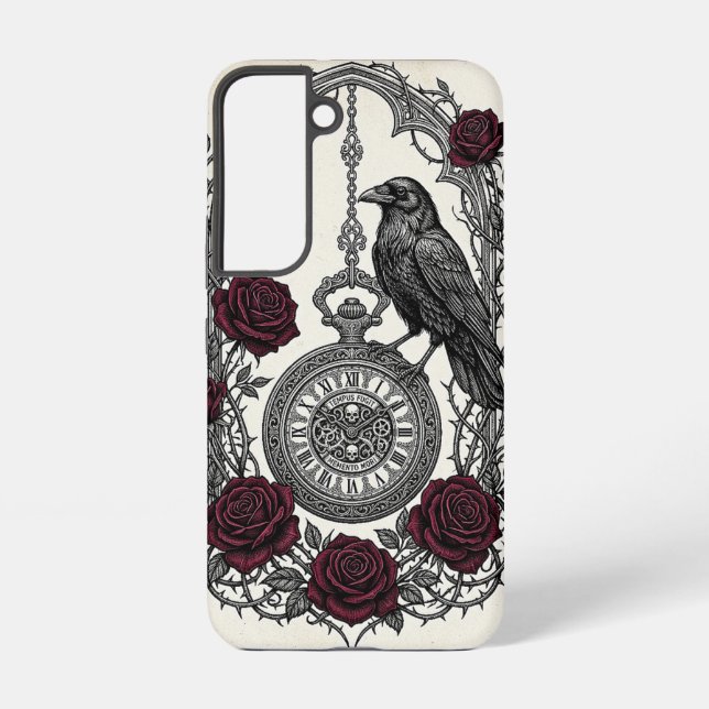 Gothic Raven's Clock and Roses Samsung Galaxy S22 Case (Back)