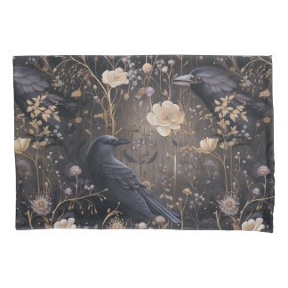 Gothic Ravens & Flowers Pattern Pillowcase