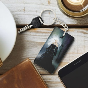 Gothic Ravens Forest Woman Black Key Ring