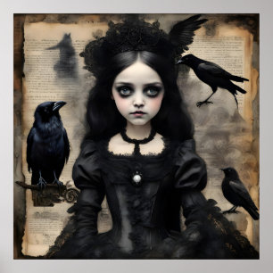 Gothic Ravens Girl Poster