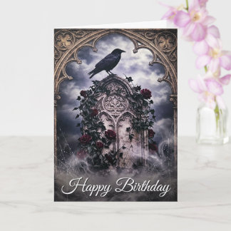 Gothic Ravens & Roses Tombstone Birthday Card