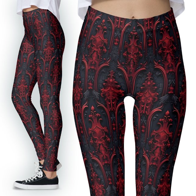 Gothic Red and Black 3D Effect Dark Fashion Leggings (Creator Uploaded)