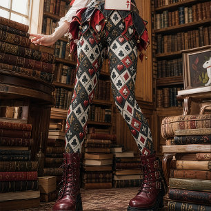 Gothic Red and Black Baroque Playing Card Suits Leggings