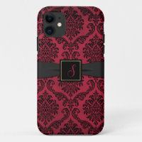 Gothic Red and Black Damask Monogrammed 