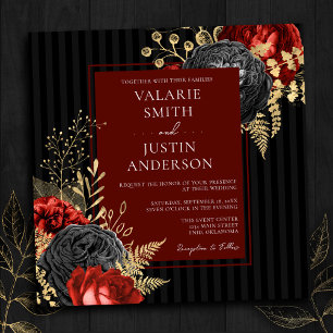 Gothic Red and Black Floral Budget Wedding Invitation