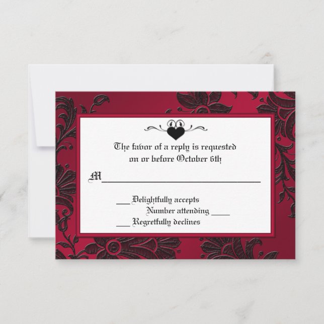 Gothic Red and Black Floral RSVP Card (Front)