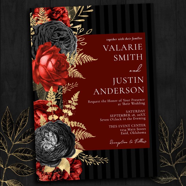 Gothic Red and Black Floral Wedding Invitation (Creator Uploaded)