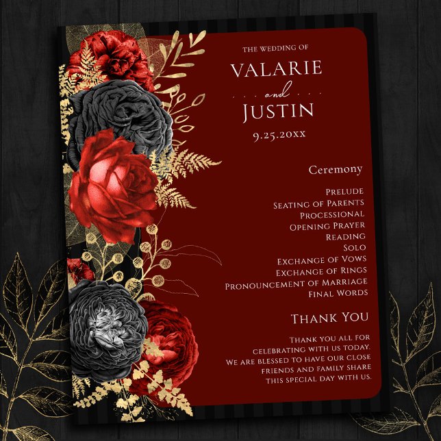 Gothic Red and Black Floral Wedding Program (Creator Uploaded)