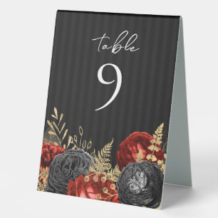 Gothic Red and Black Floral Wedding Table Number