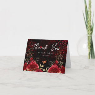 Gothic Red and Black Floral Wedding Thank You Card