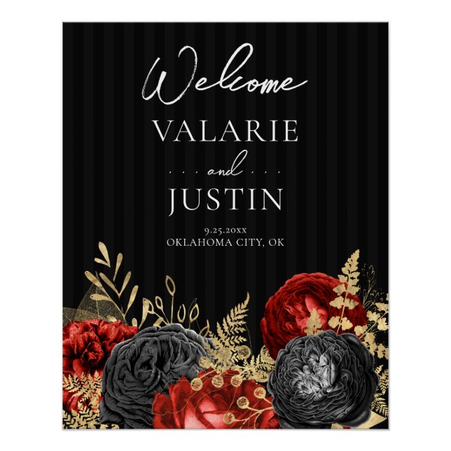 Gothic Red and Black Floral Welcome Wedding Poster (Front)