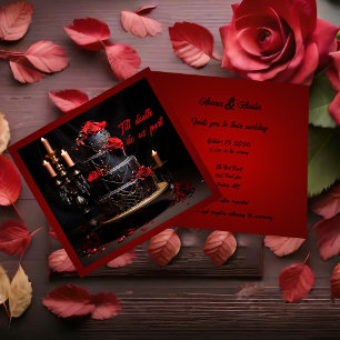 Gothic Red and Black Roses Wedding Cake  Invitation