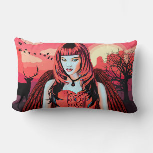 Gothic Red Angel Woman In Desert Original Art Lumbar Cushion