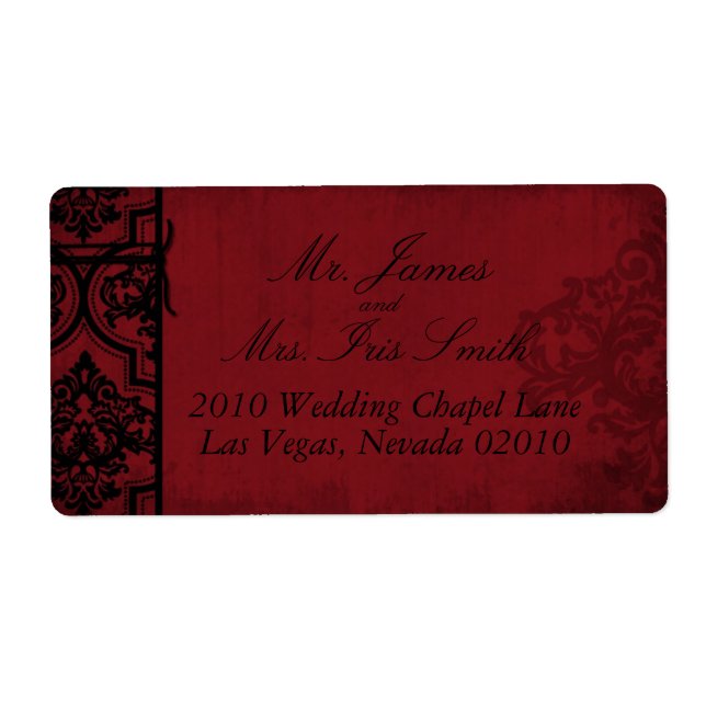 Gothic Red Black Damask Wedding Labels (Front)