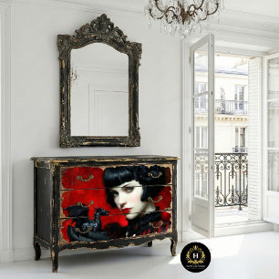 Gothic Red Black Dragon Woman Fantasy Decoupage Tissue Paper