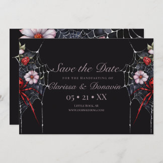 Gothic Red & Black Floral Spider Web Handfasting Save The Date