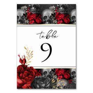 Gothic Red Black Floral Wedding Table Number