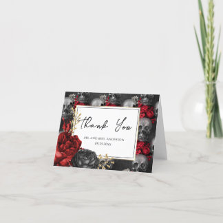 Gothic Red Black Floral Wedding Thank You Card