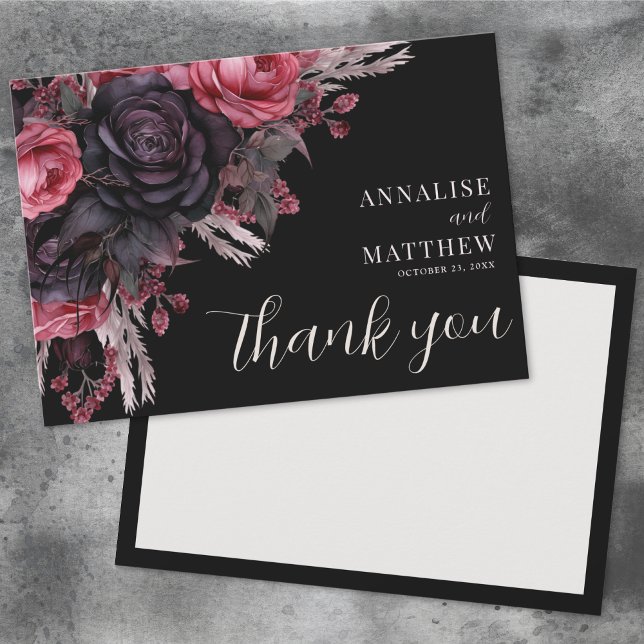 Gothic Red Black Floral Wedding Thank You Card (Gothic Red Black Floral Wedding Thank You Card)