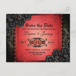 Gothic Red & Black Halloween Save Date PostCard