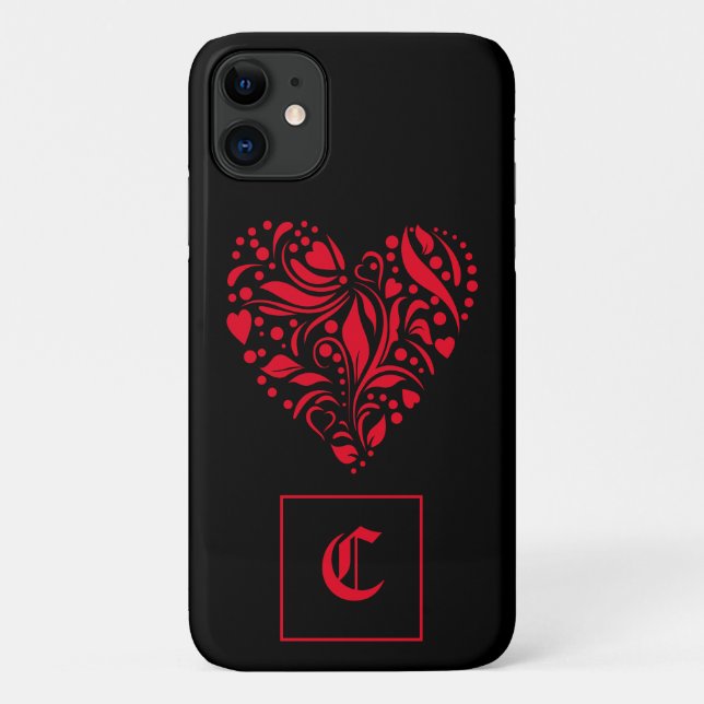 Gothic Red Black Heart Old English Initial Case-Mate iPhone Case (Back)