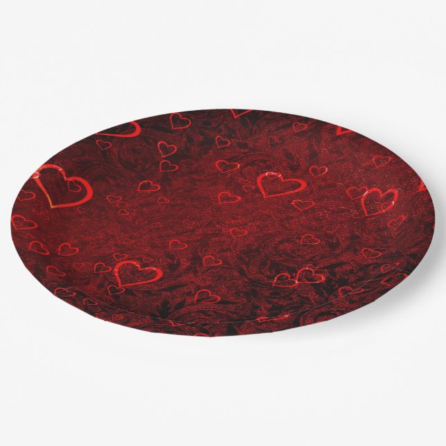 Gothic Red Black Hearts Paper Plate (Angled)