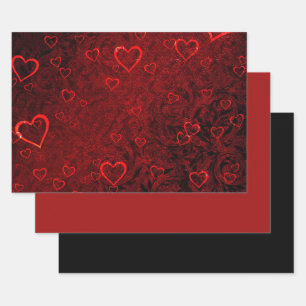 Gothic Red Black Hearts Wrapping Paper Sheet