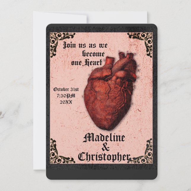 Gothic Red Black Macabre Heart Wedding Invitation (Front)